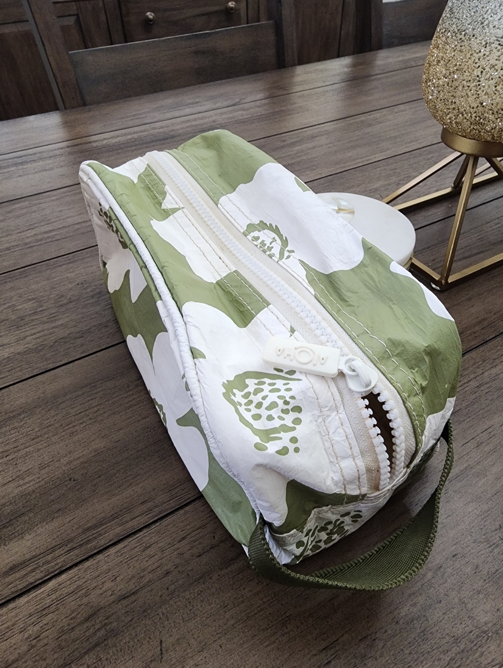 Aloha Green and White Floral Toiletry Pouch